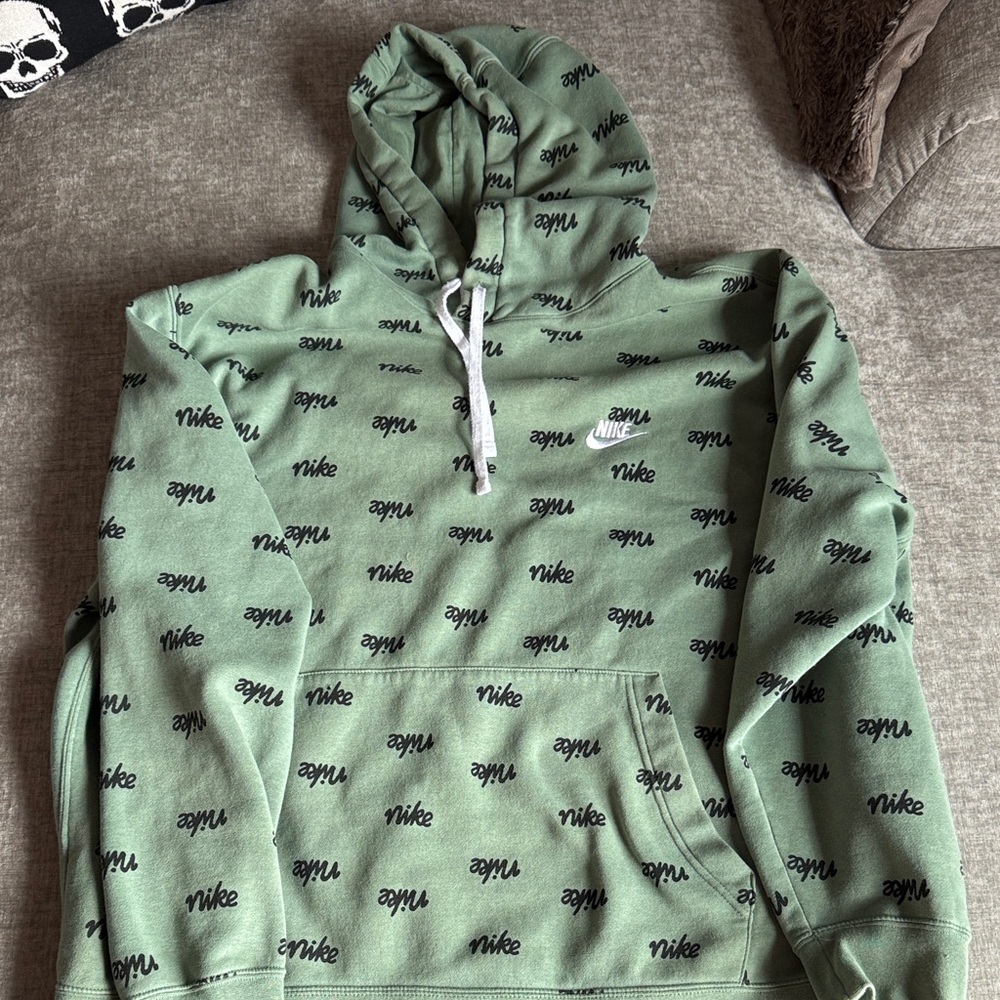 Nike Olive Green All-Over Logo Hoodie